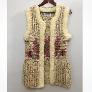 Vintage 80s Answers By Riddle Fuzzy Crochet Knit Sweater Vest Boho